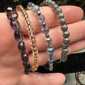 Alex and Ani Purple, Gold, and Silver Bracelet Trio